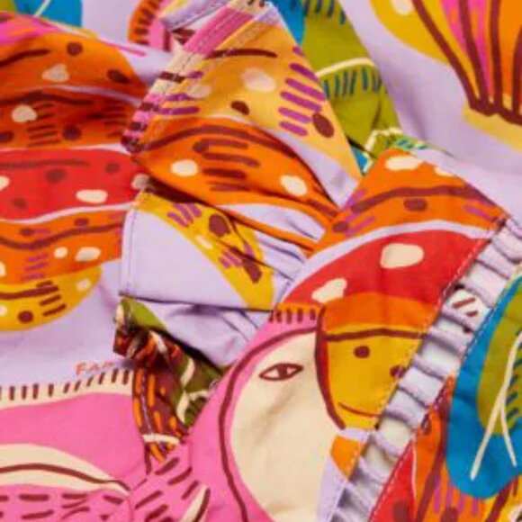 NWT Farm Rio Beaks & Bananas Ruffle Belted Romper Lilac l Medium l MSRP $220 - Picture 6 of 9